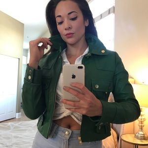 BCBG MaxAzria Kelly Green Leather Moto Jacket